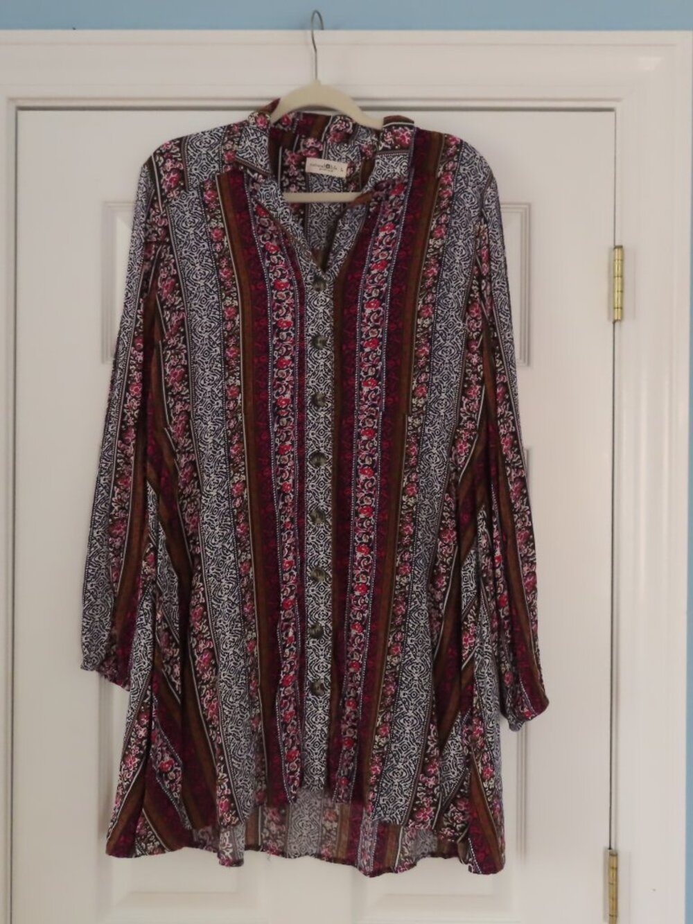 Natural Life Ansley Tunic Button Shirt Dress Floral Striped Boho Large Autumn